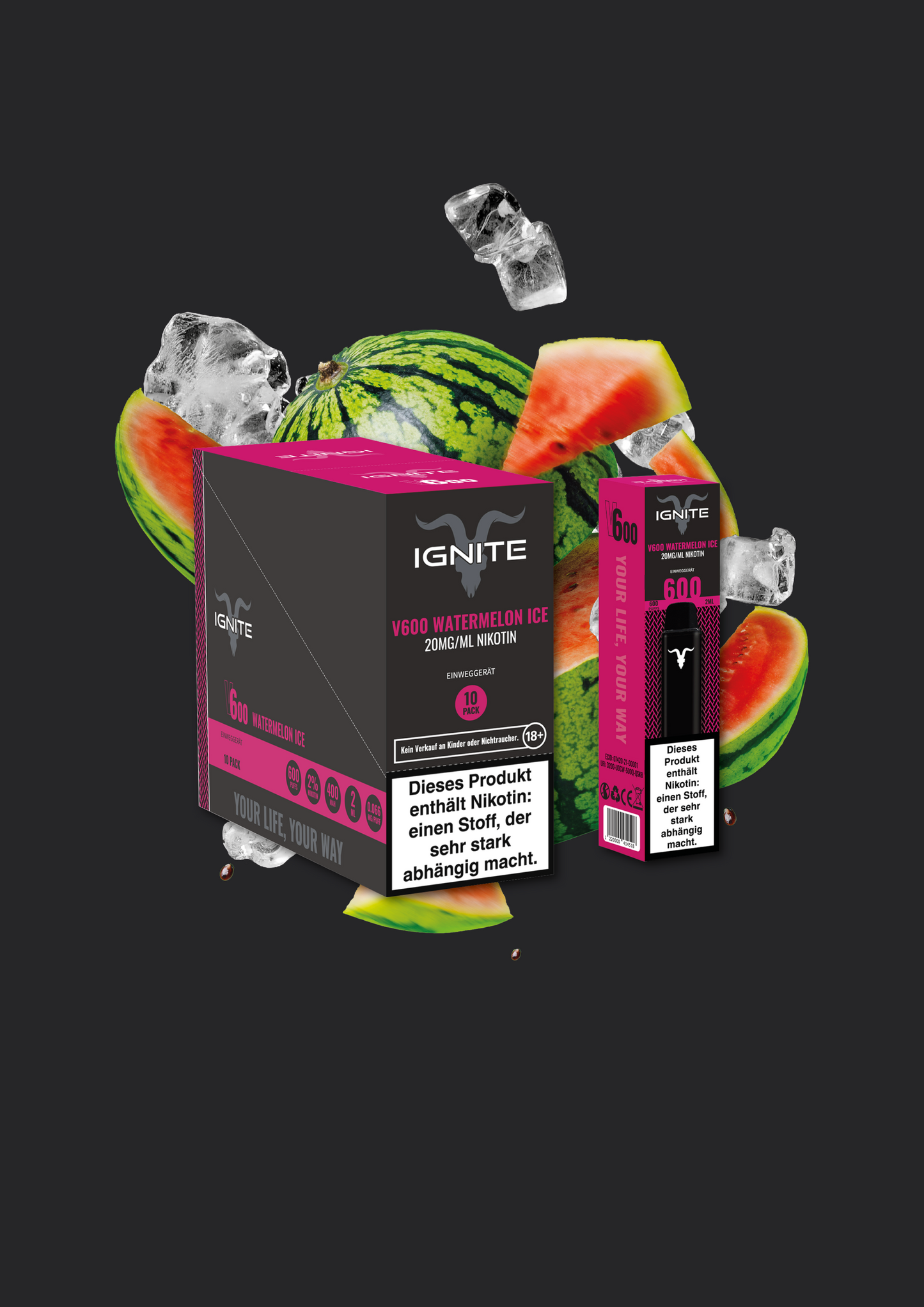 10er Pack IGNITE V600 Vape Pen - Watermelon Ice