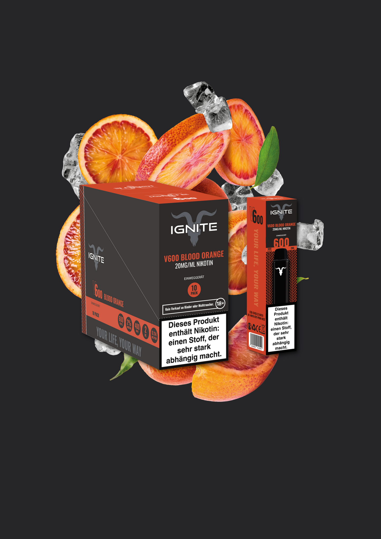 10er Pack Ignite V600 Vape Pen - Blood Orange