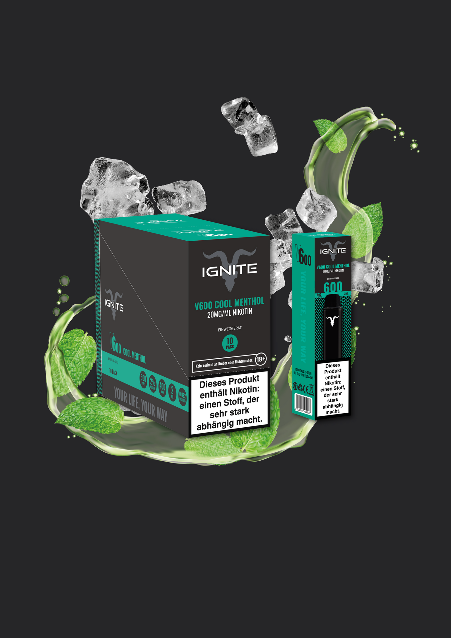 10er Pack Ignite V600 Vape Pen - Icy Mint